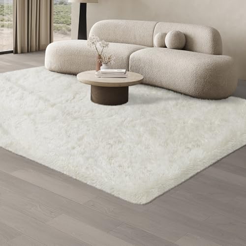 JOJOSEE Cream Area Rug – 160x230cm Soft Fluffy Shaggy Non-Slip Living Room Mat