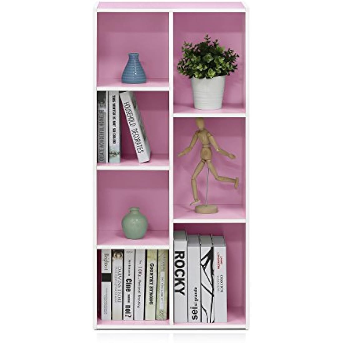 Furinno Luder 7-Cube Reversible Open Shelf Bookcase, White/Pink