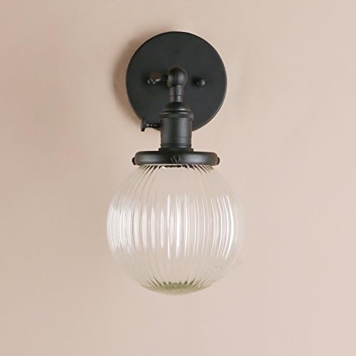 Jolof Store Industrial Ribbed Glass Wall Sconce – 15cm Vintage Black Lamp
