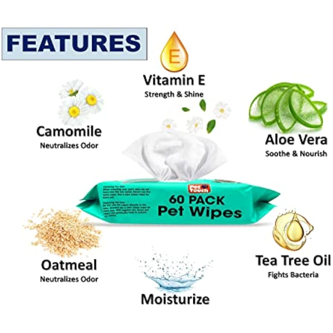 Dog Wipes – Alcohol-Free Pet Cleaning Wipes with Aloe, 60ct