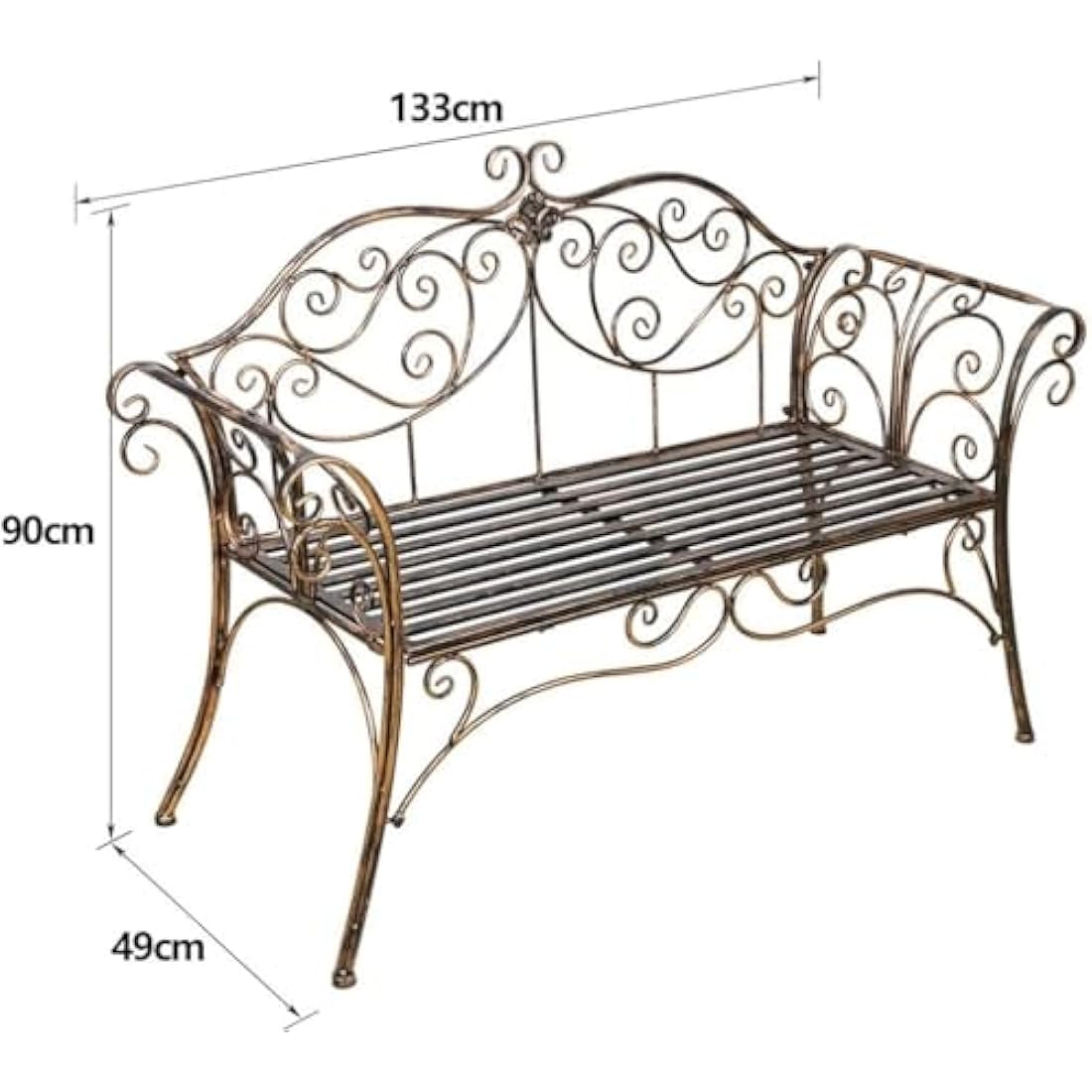 HLC 2-Seat Metal Garden Bench – Antique Wrought Iron Outdoor Seating
