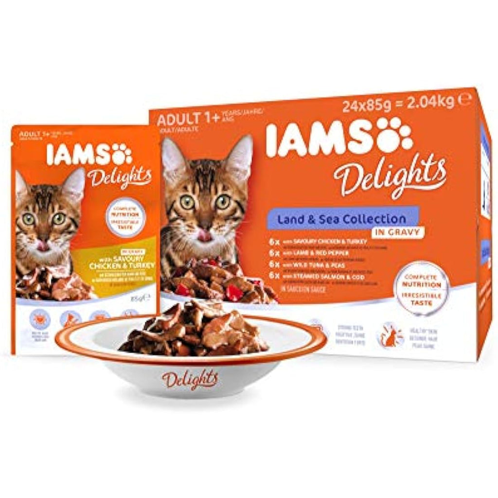 IAMS Delights Adult Wet Cat Food | Meat & Fish in Gravy | 24 x 85g