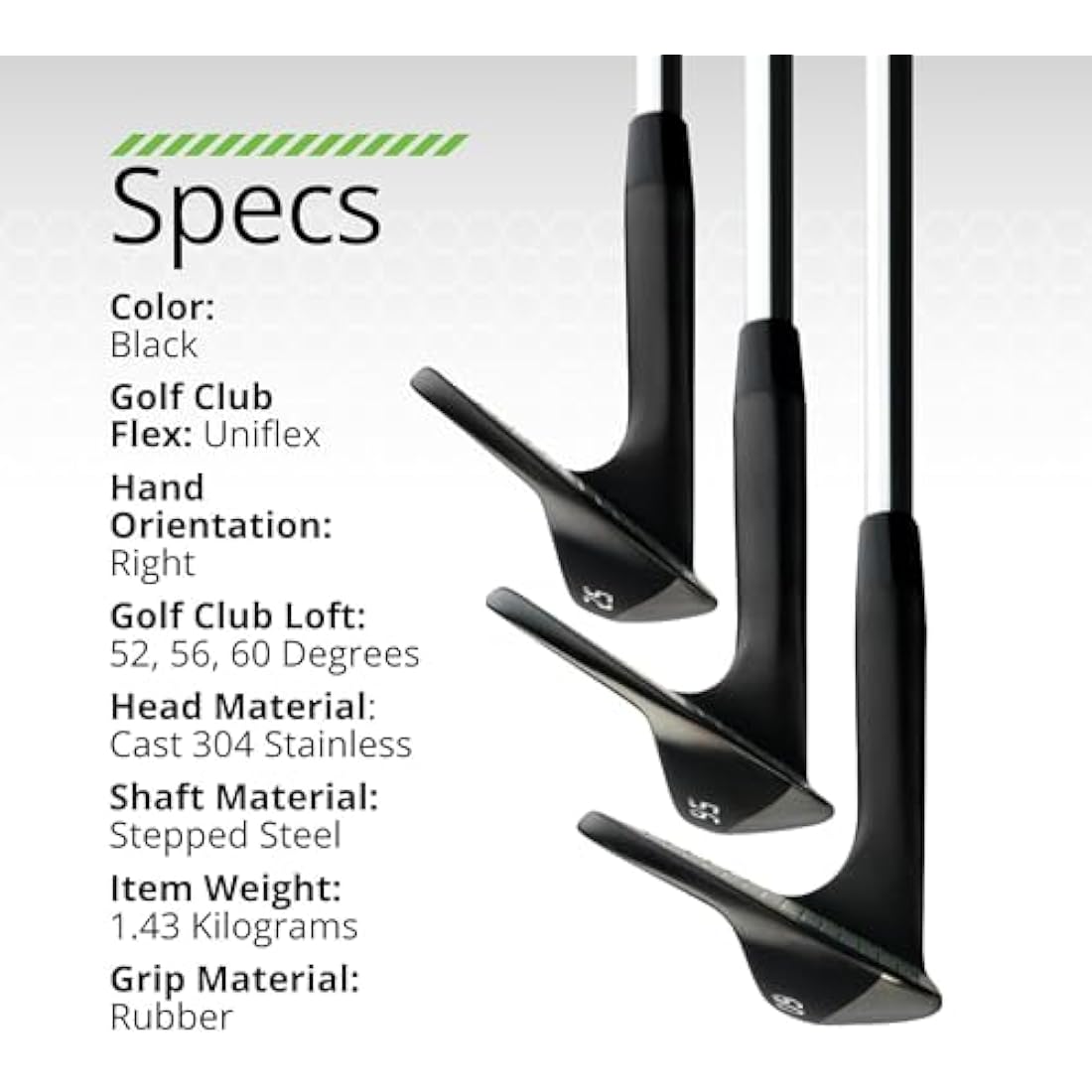 BombTech Black Golf Wedge Set - 52, 56, 60 Degree Max Spin Wedges
