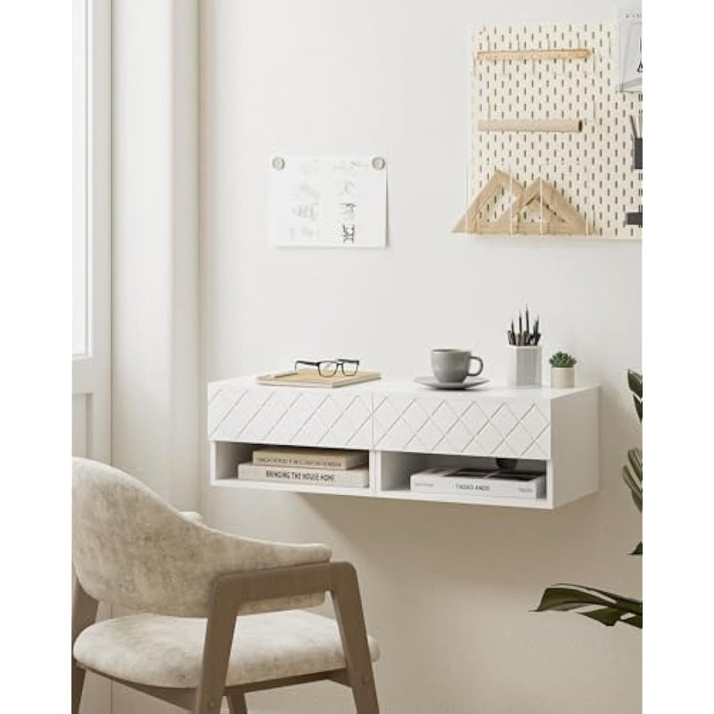 HEYZOEY Floating Nightstand - Modern Wall Mounted Bedside Table, White