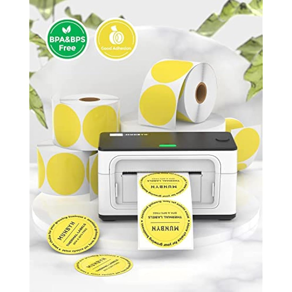 MUNBYN 2" Yellow Round Thermal Sticker Labels – 750 Self-Adhesive Labels