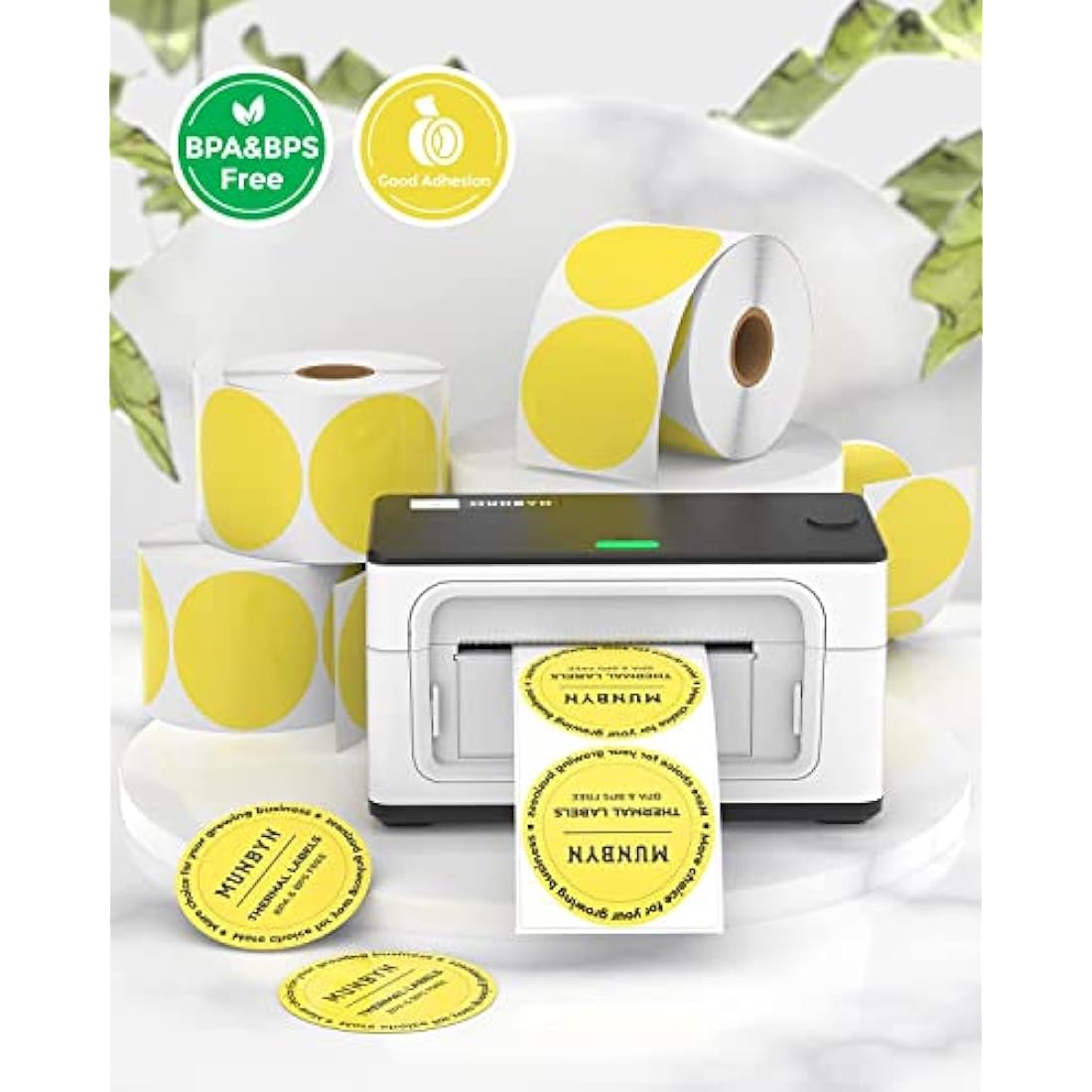 MUNBYN 2" Yellow Round Thermal Sticker Labels – 750 Self-Adhesive Labels