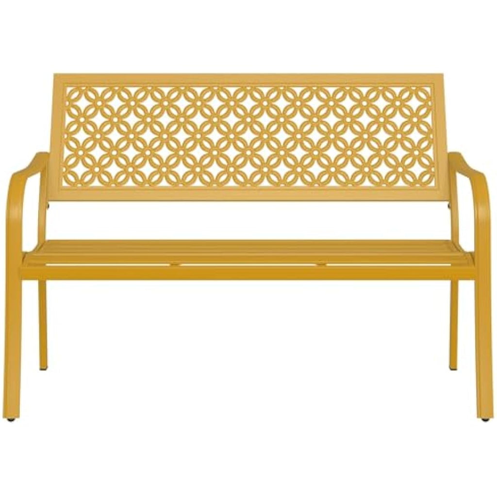 Grand Patio Garden Bench – 3-Seater Rust-Resistant Metal Park Bench, Yellow
