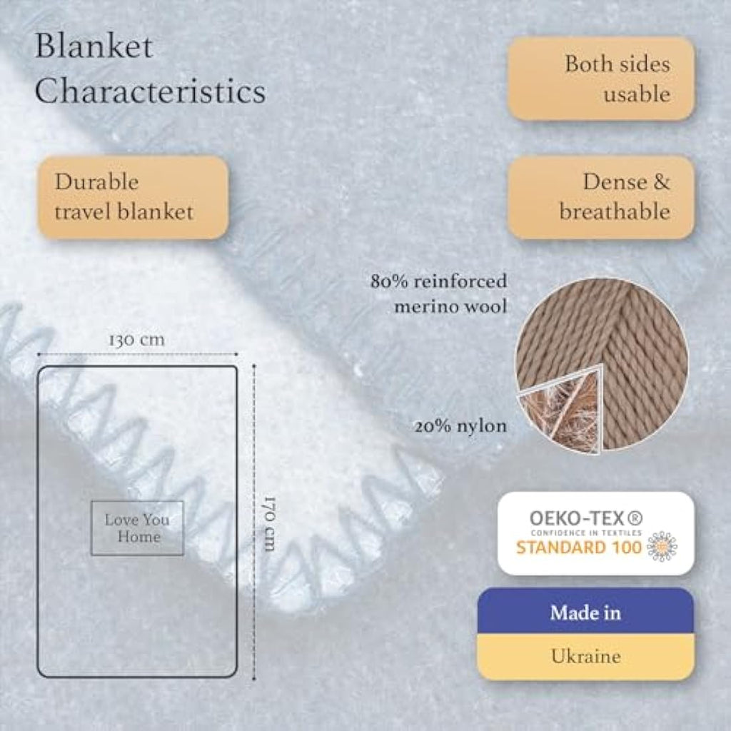 LYHome Merino Wool Travel Blanket – Warm Outdoor Camping Throw, Blue