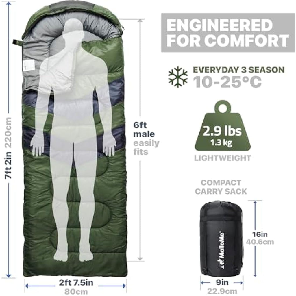 MalloMe 3-4 Season Sleeping Bag | Ultralight Waterproof Camping Gear
