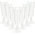 JMIATRY 100 Pcs Plastic Champagne Flutes – 5.6oz Shatterproof Silver Glitter