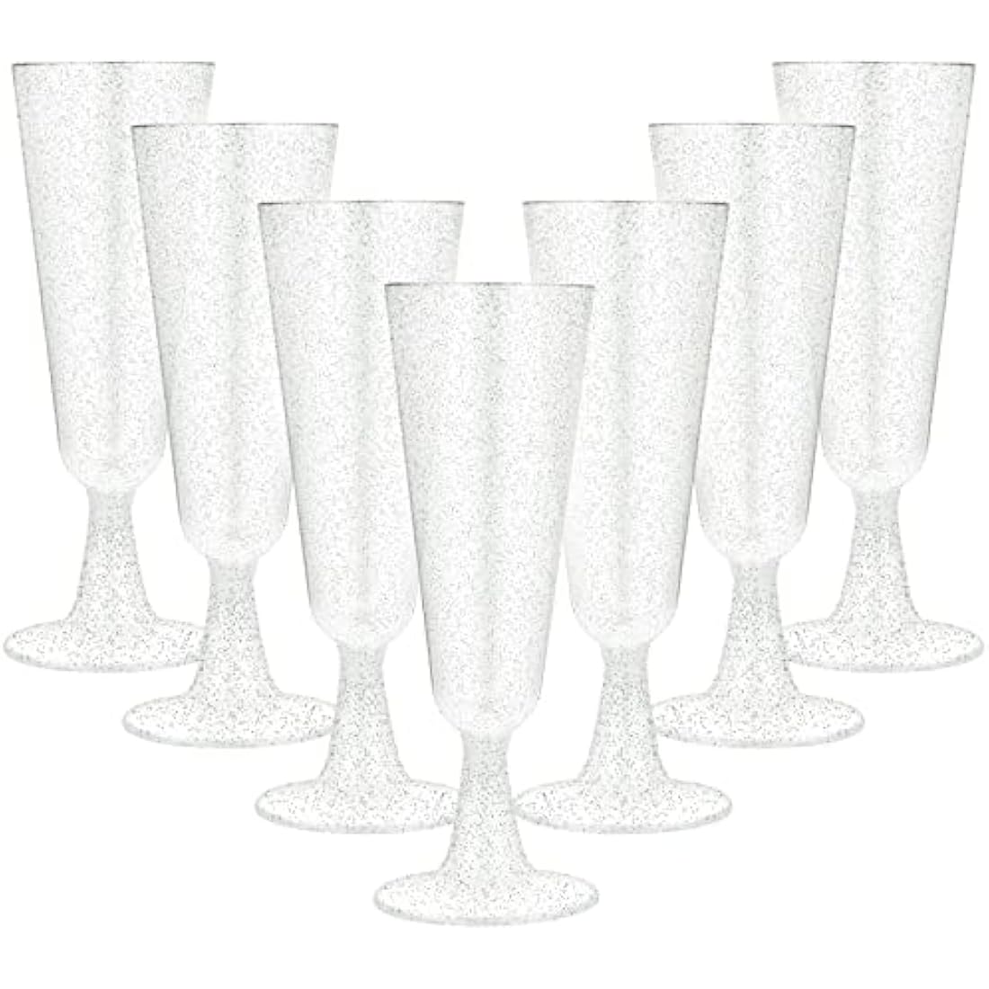 JMIATRY 100 Pcs Plastic Champagne Flutes – 5.6oz Shatterproof Silver Glitter
