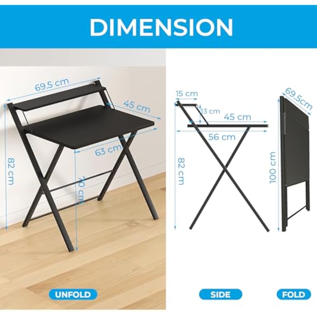Foldable Computer Desk with Monitor Shelf - Black