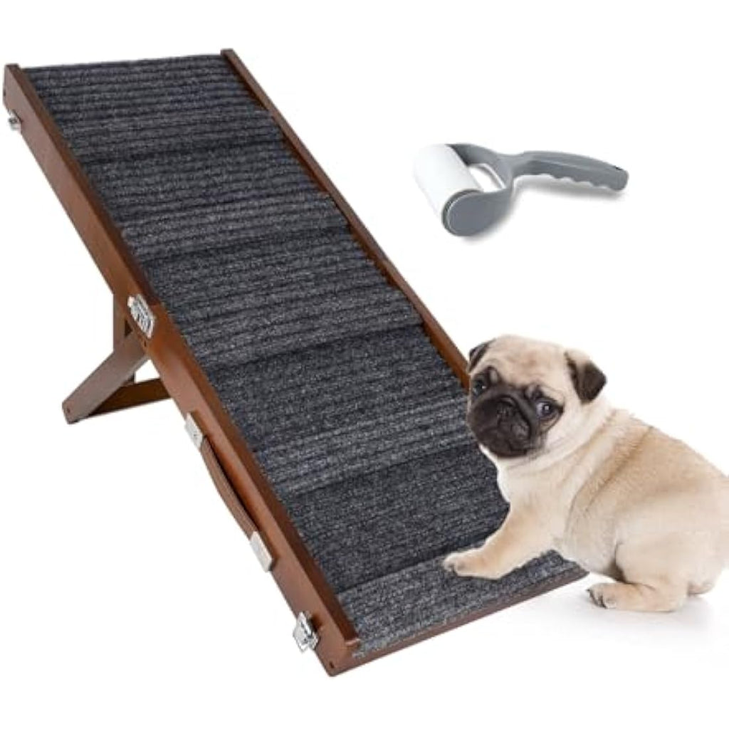 Umtiti Adjustable Wooden Pet Ramp – Foldable Non-Slip Dog Ramp for Beds