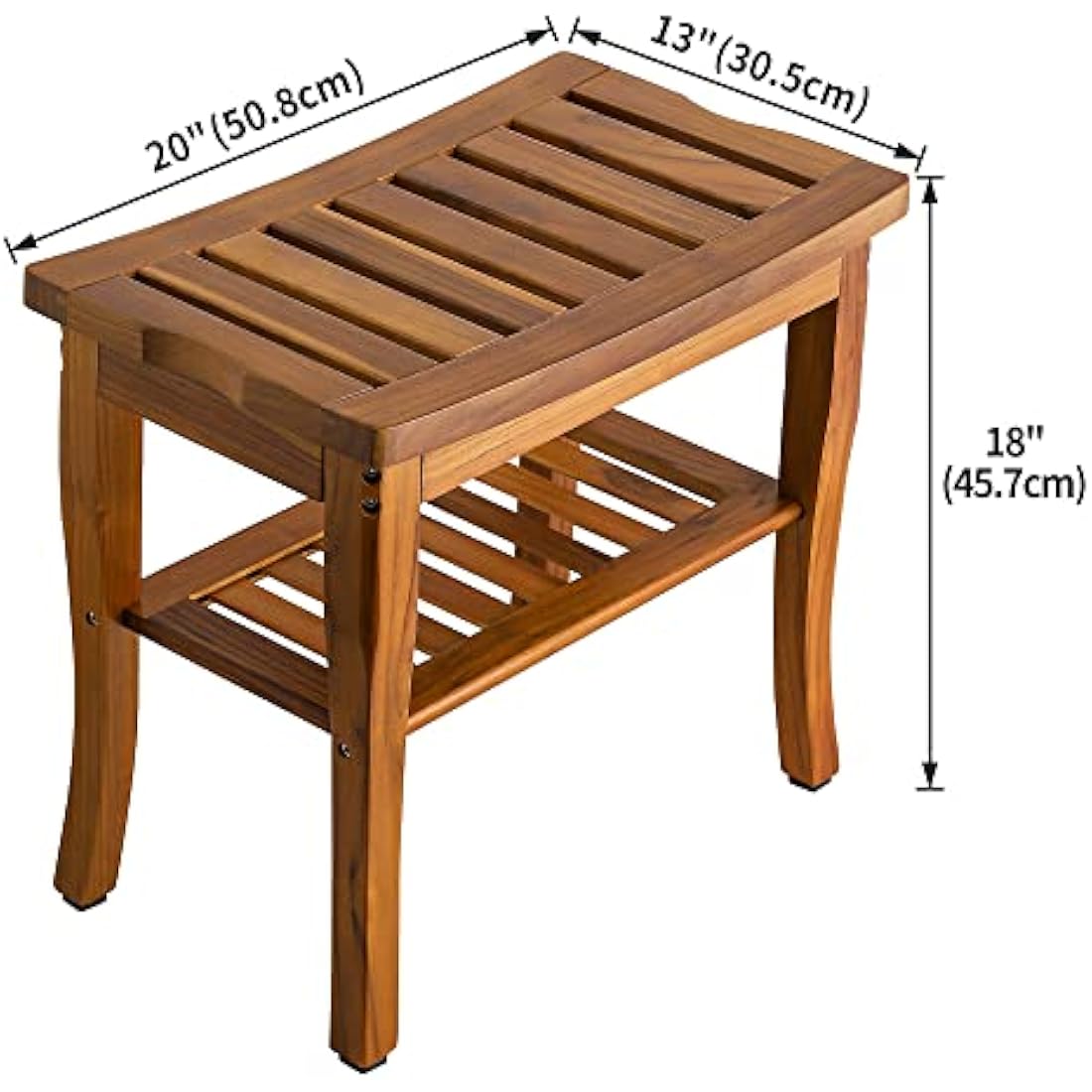 VaeFae Teak Shower Bench – Waterproof Wooden Spa Stool with Shelf