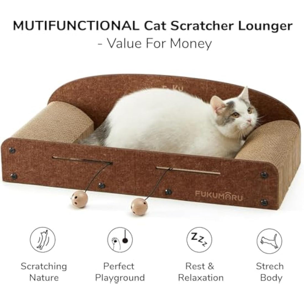 FUKUMARU Large Cat Scratcher Lounge – Durable Cardboard Bed with Bell Toy