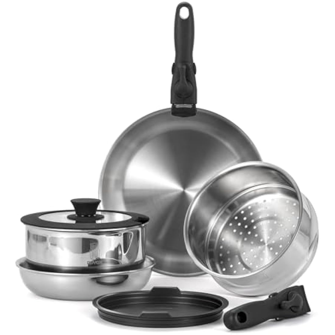 ROYDX 10-Piece 18/10 Stainless Steel Cookware Set with Removable Handle