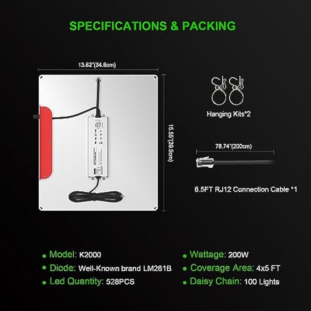 AGLEX K2000 LED Grow Light | Full Spectrum Dimmable Plant Light with UV IR