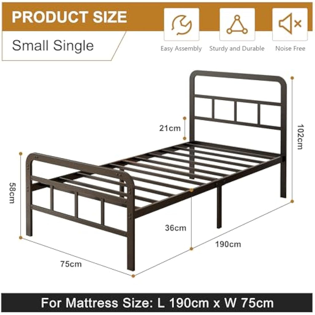 Yicensen Small Single Metal Bed Frame – Black Platform Bed 75x190cm