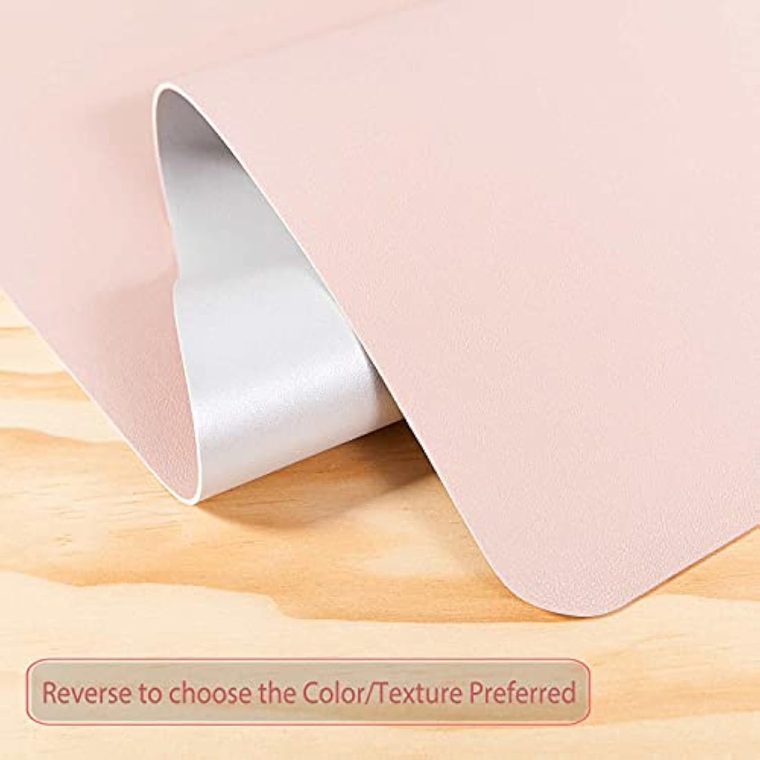 DOBAOJIA Dual-Side PU Leather Desk Pad - Waterproof Mouse Mat (Pink/Silver)