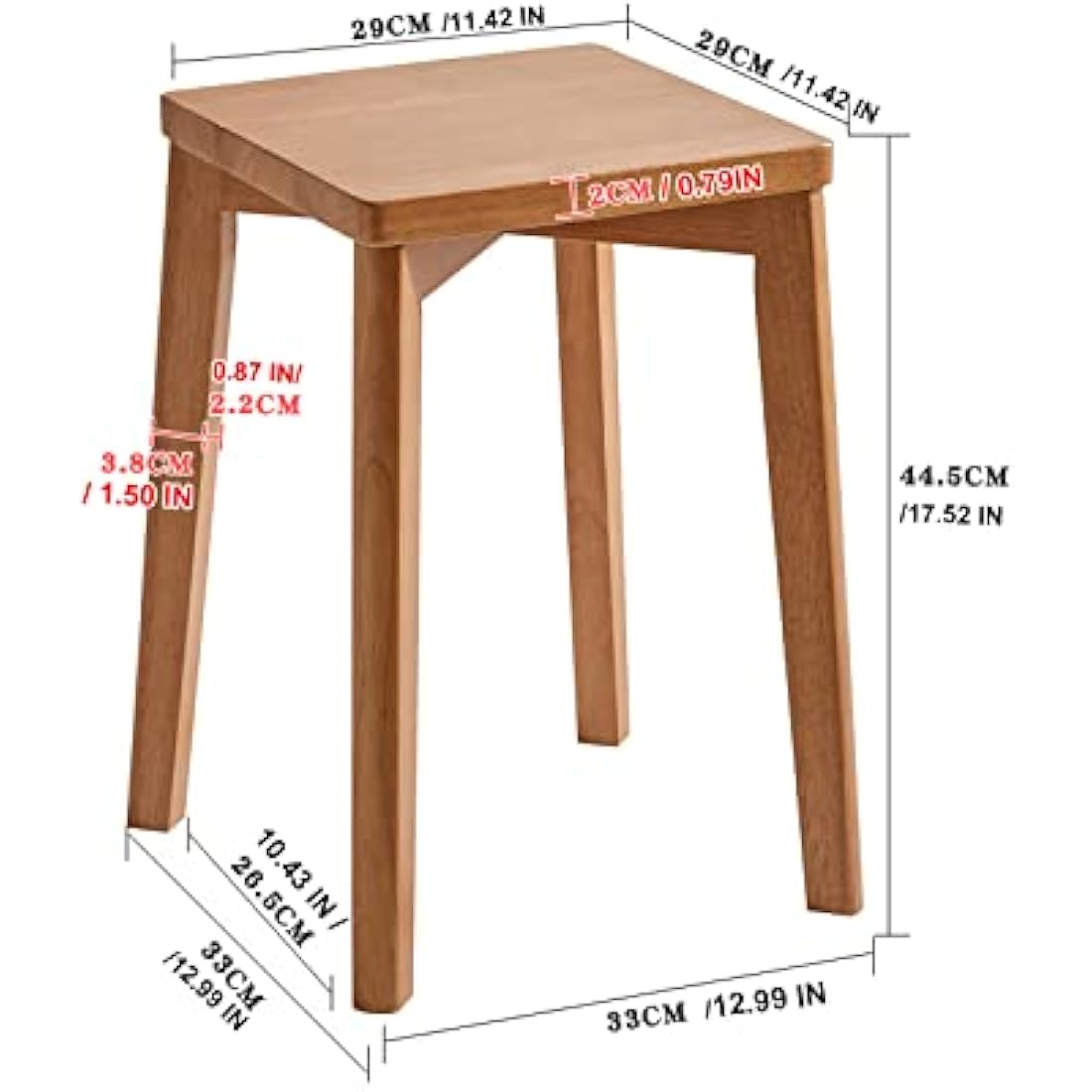 Aibiju Square Rubber Wood Stool – 17.5" Makeup and Step Stool, Natural