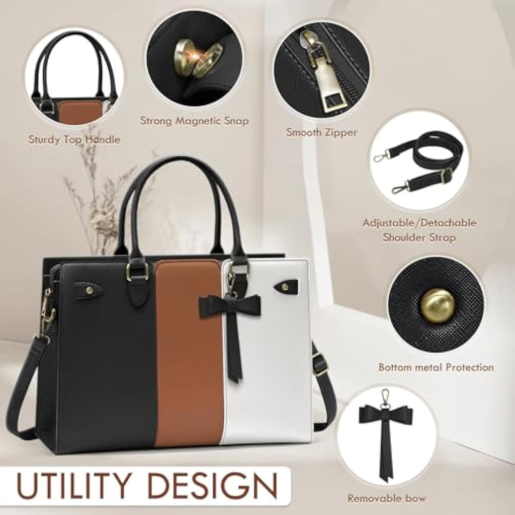 RAINSMORE 15.6 Inch Laptop Tote Bag – PU Leather Work Handbag for Women