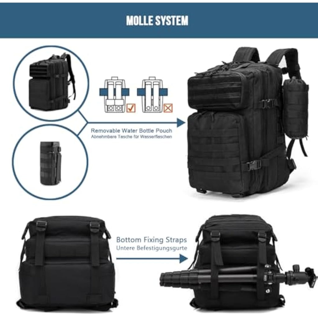 MUCHER 45L Military Tactical Backpack | Molle Survival Rucksack with Bottle Holder