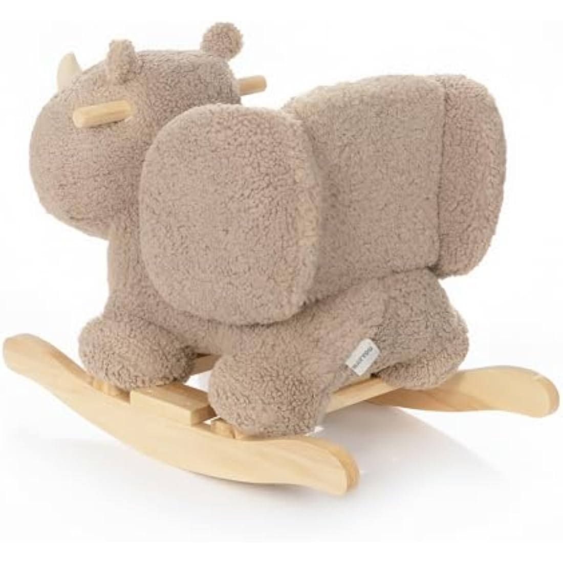 Nattou Taupe Rhino Wooden Rocker – Padded Vegan Teddy Fabric Seat