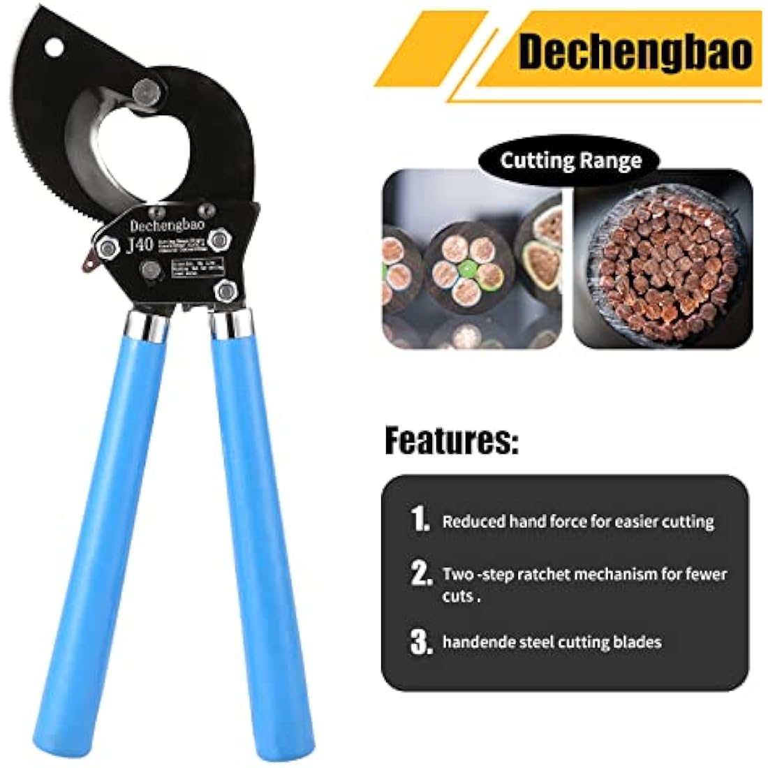 Dechengbao J40 Ratchet Cable Cutter – Heavy Duty 400mm² Copper Wire Tool