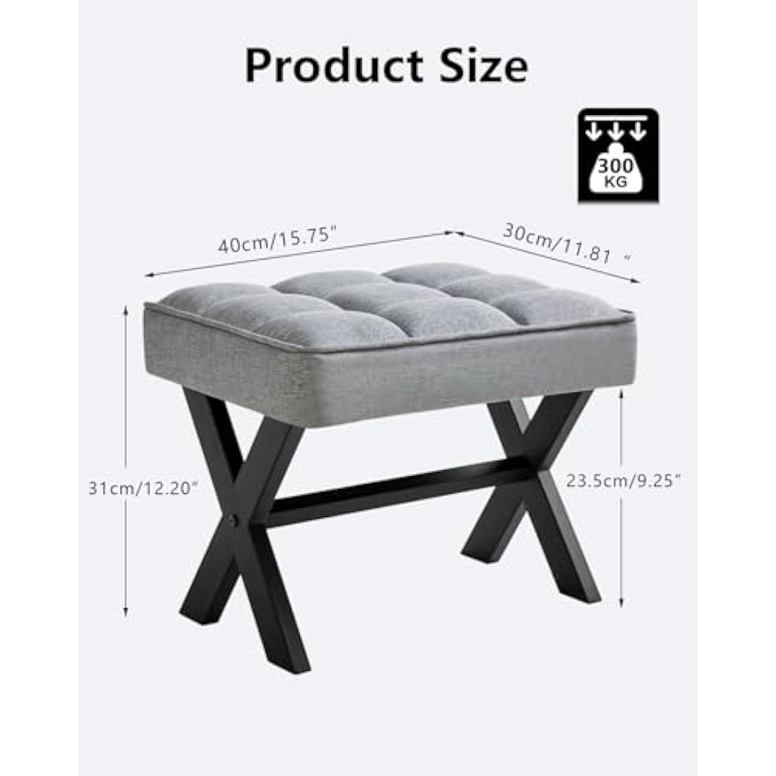 IBUYKE Small Square Linen Footrest Stool | Modern Metal X-Leg Vanity Seat