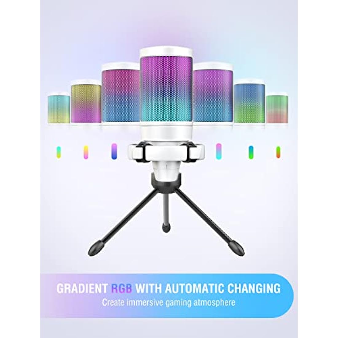 FIFINE A6V USB Gaming Microphone – RGB Condenser Mic with Shock Mount, White