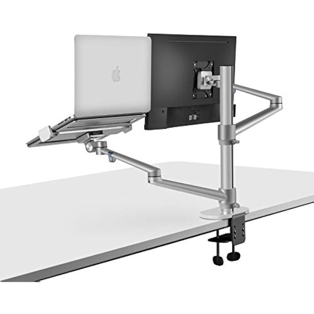 Thingy Club Dual Arm Monitor & Laptop Desk Mount - Silver Aluminum Stand
