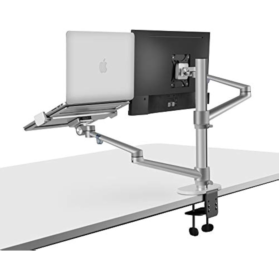 Thingy Club Dual Arm Monitor & Laptop Desk Mount - Silver Aluminum Stand
