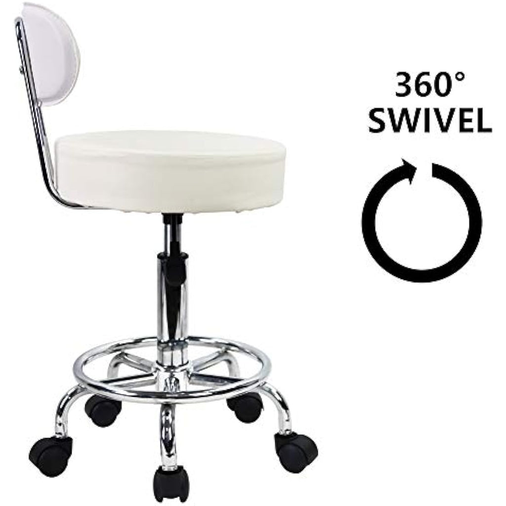KKTONER PU Leather Rolling Stool | Adjustable Swivel Task Chair - White