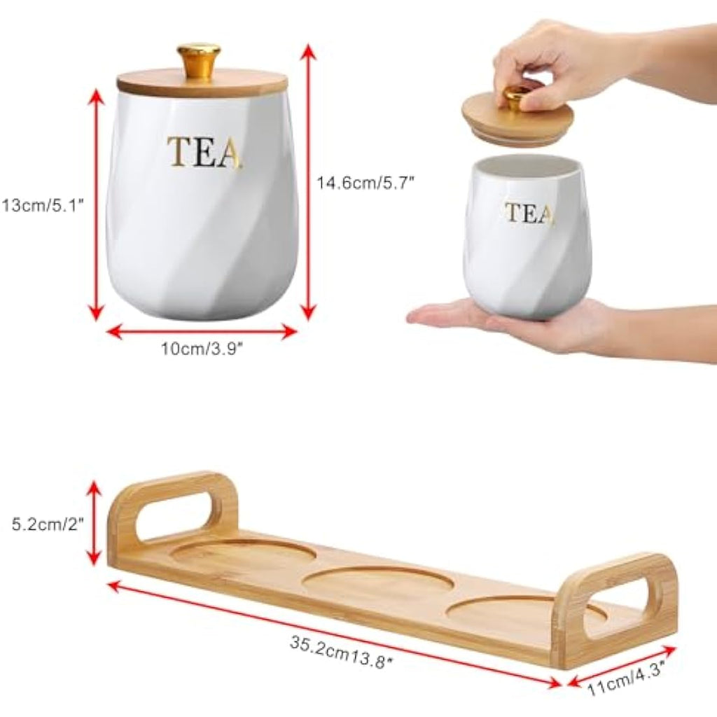 Jolof Store Ceramic Kitchen Canisters - 3pc Airtight Food Jars with Tray