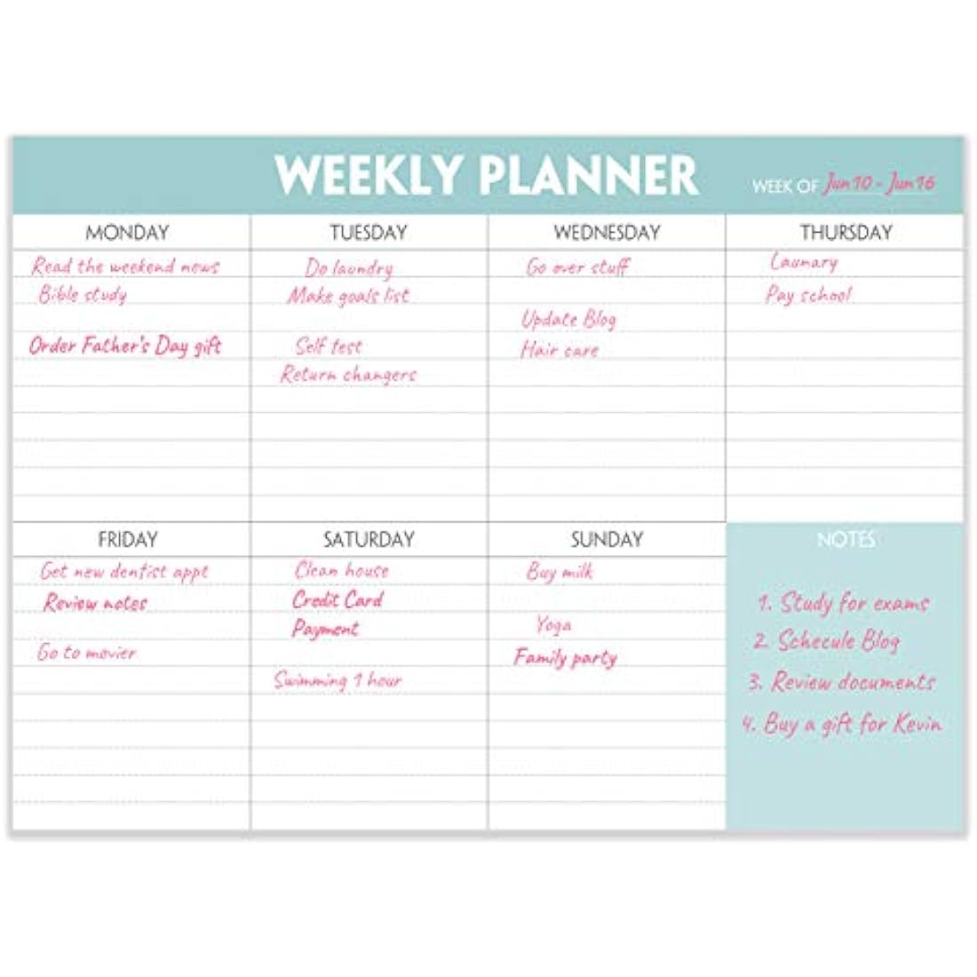 Undated Weekly Planner Pad – 52 Tear Off Sheets, 100gsm