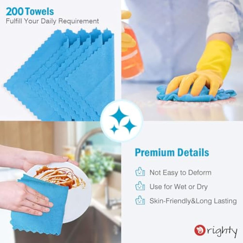 Orighty Microfiber Shop Towels – 200 Pack Reusable Lint Free Rags, Blue