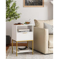 HEYZOEY White Fluted Nightstand – Tall Bedside Table with Gold Frame