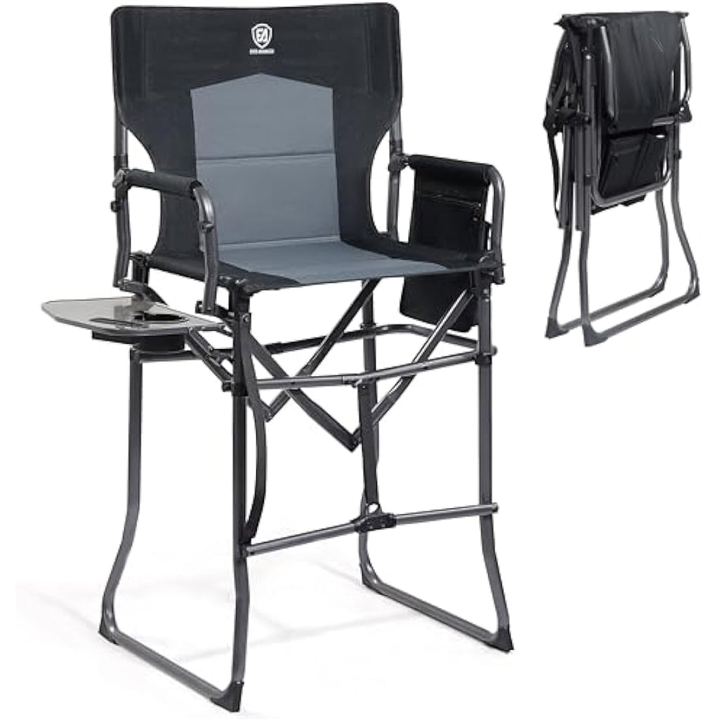 EVER ADVANCED Tall Folding Directors Chair with Side Table - 76cm Seat Height