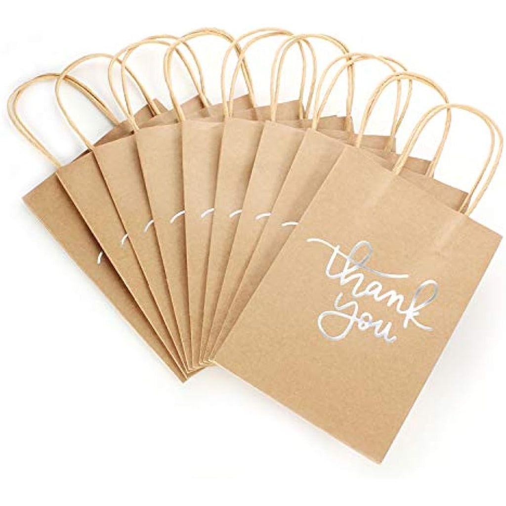 24 Pack Silver Kraft Paper Thank You Gift Bags with Handles
