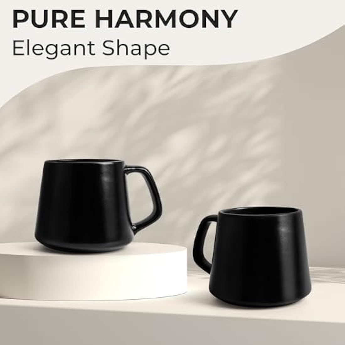 MIAMIO Ceramic Coffee Mugs Set of 4 – 420ml Large Stoneware Cups, Black