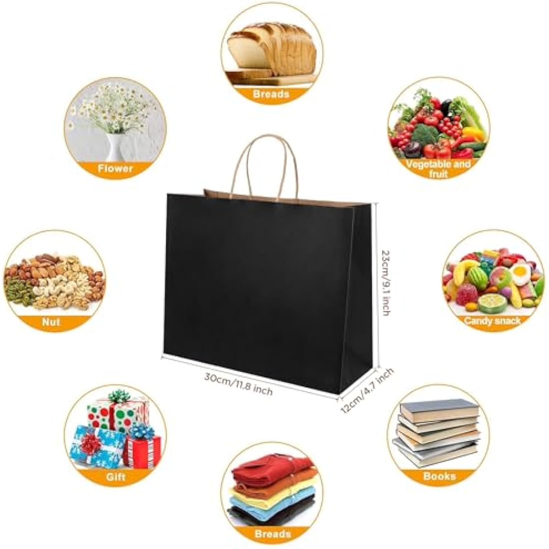 Weifeng 20pcs Large Black Kraft Paper Gift Bags with Handles - 30x12x23cm