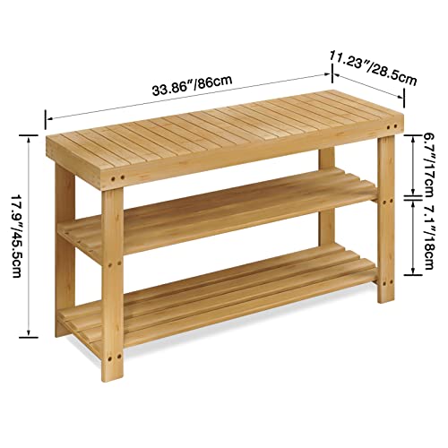 SMIBUY 3-Tier Bamboo Shoe Rack Bench | Entryway Storage Shelf - Natural