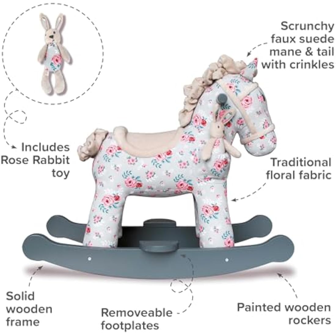 Little Bird Told Me Lily & Rose Rocking Horse – Grey Floral Wooden Toy
