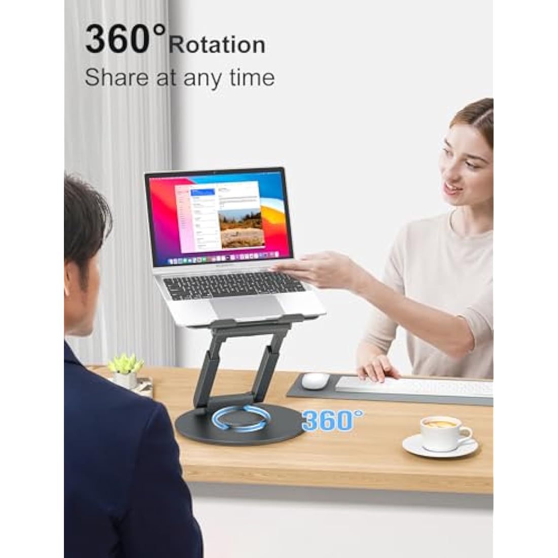 Tounee 360° Swivel Laptop Stand – Adjustable Sit-to-Stand Riser for 10-17"