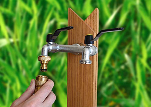 S&M Wall Tap 1/2" Double Outlet Garden Faucet with 3/4" Key - Chrome