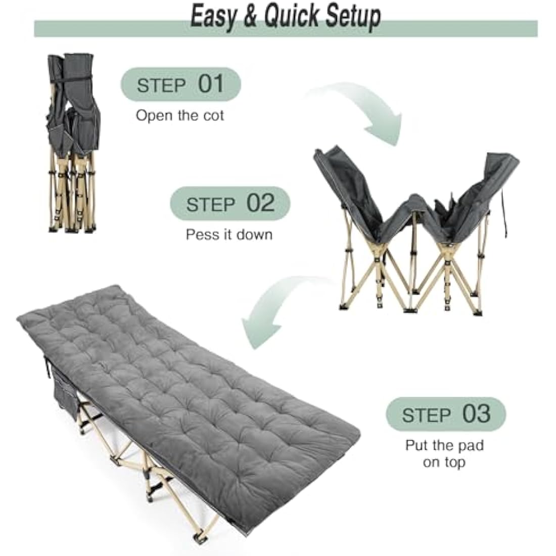 REDCAMP Heavy Duty Folding Camping Cot with Thick Mattress, 500lbs Capacity