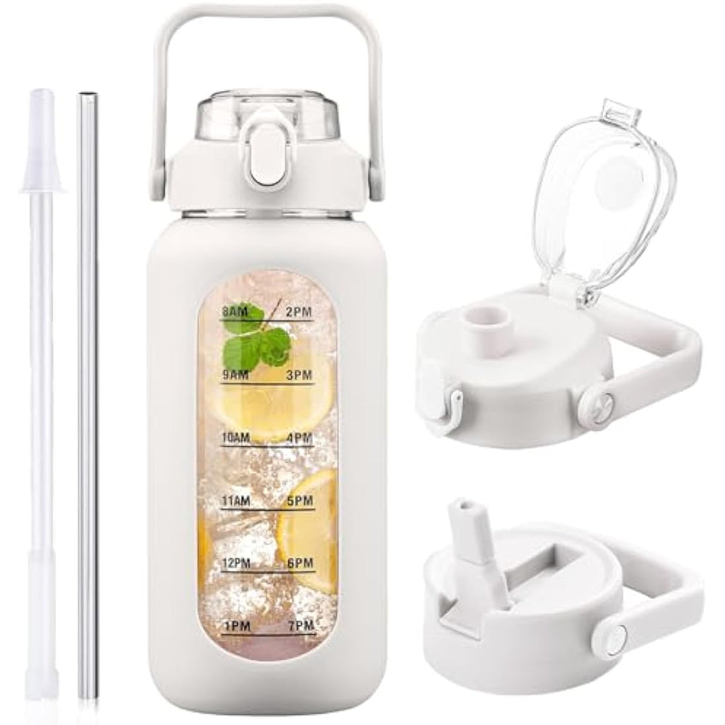 HYDRAGLAZIC 2L Glass Water Bottle | 2 Liter Jug with Silicone Sleeve