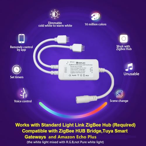 Jolof Store 32.8ft ZigBee Smart RGB LED Strip Lights – Alexa Compatible