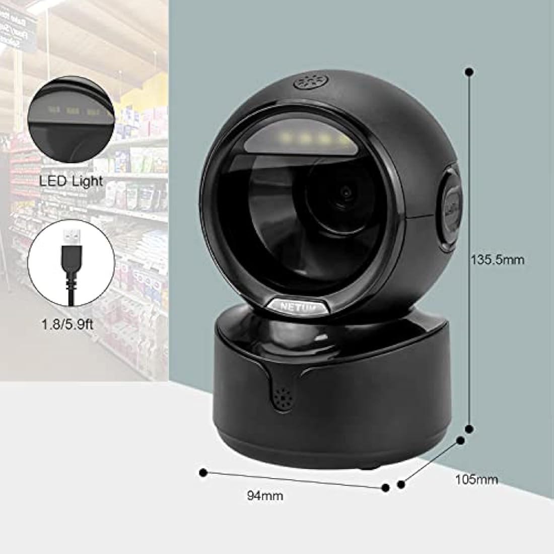 NetumScan Desktop Barcode Scanner | Hands-Free 1D 2D QR Reader for POS
