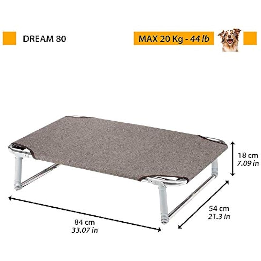 Ferplast Dream 80 Dog Bed – Foldable Aluminium Frame Cot, 84x54cm